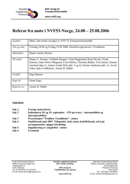 Referat fra møte i NVF53-Norge, 24.08 – 25.08.2006 - NVF-ITS