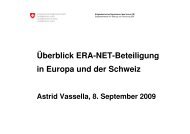 Überblick ERA-NET-Beteiligung in der Schweiz - Euresearch