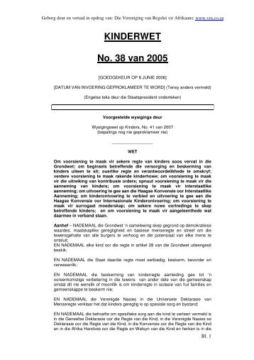 Die Kinderwet, No 38 van 2005.