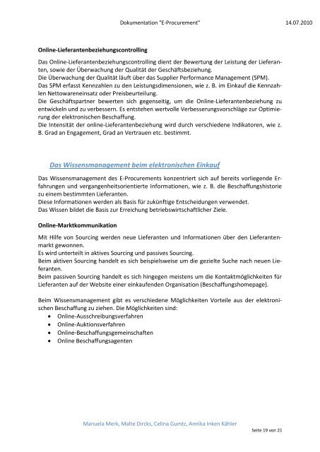 Dokumentation "E-Procurement"