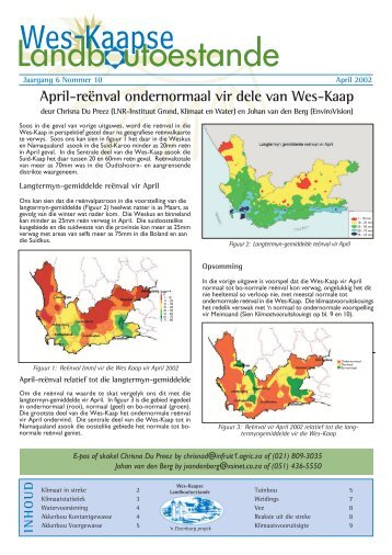 INHOUD April-reënval ondernormaal vir dele van Wes-Kaap