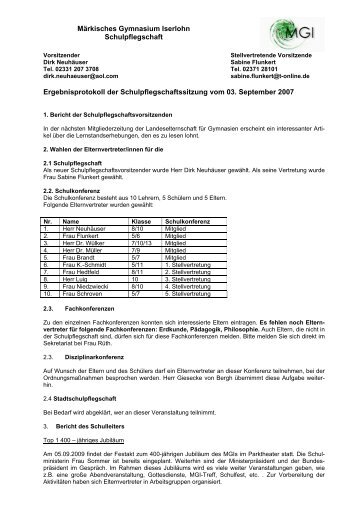 Protokoll der Sitzung vom 03.09.2007 - Märkisches Gymnasium ...