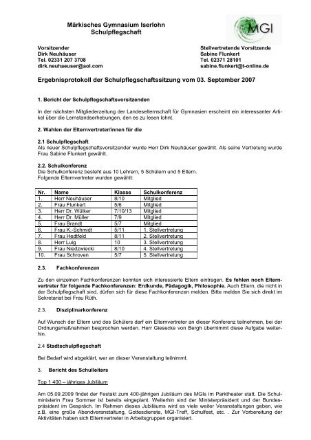 Protokoll der Sitzung vom 03.09.2007 - Märkisches Gymnasium ...