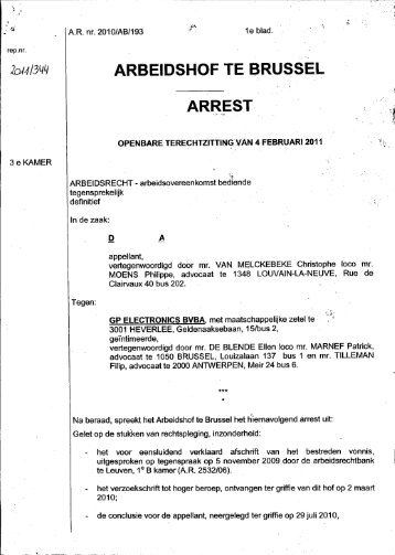 ARBEIDSHOF TE BRUSSEL ARREST