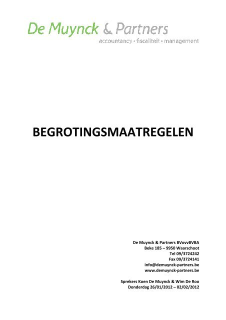 BEGROTINGSMAATREGELEN - De Muynck & Partners