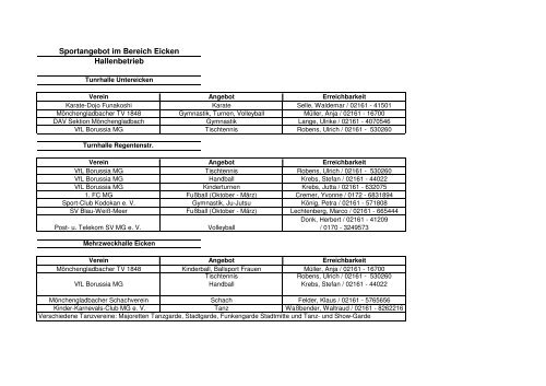 Sportangebot Eicken und Umgebung - Stadt MÃ¶nchengladbach