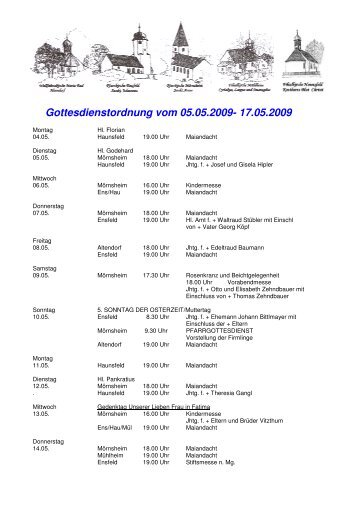 Gottesdienstordnung vom 05.05.2009- 17.05.2009