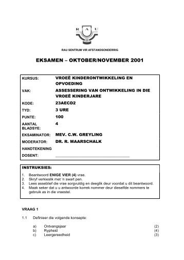 EKSAMEN – OKTOBER/NOVEMBER 2001