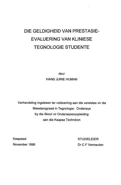 DIE GELDIGHEID VAN PRESTASIE- EVALUERING VAN KLlNIESE ...