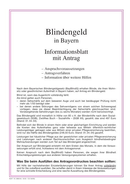 Blindengeld Merkblatt