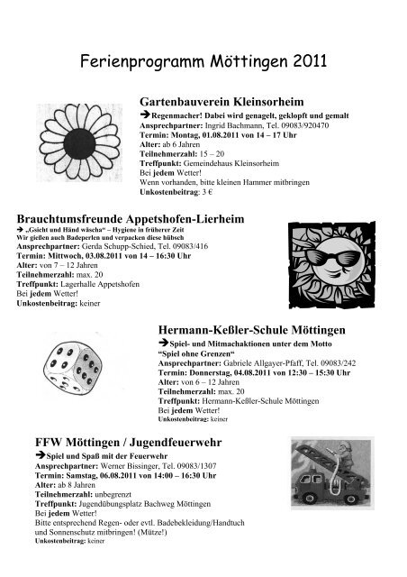 Anmeldeschluss ist der 15. Juli 2011 - Gemeinde Möttingen