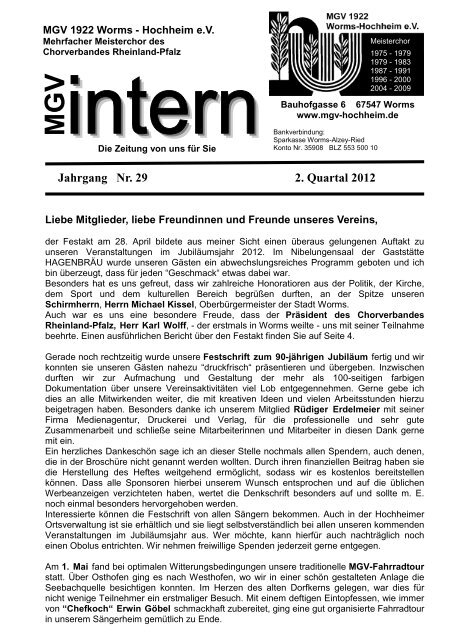 Heft 2 / 2012 - MGV 1922 Worms-Hochheim e. V.