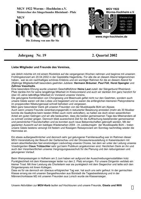 Heft 2 / 2002 - MGV 1922 Worms-Hochheim e. V.