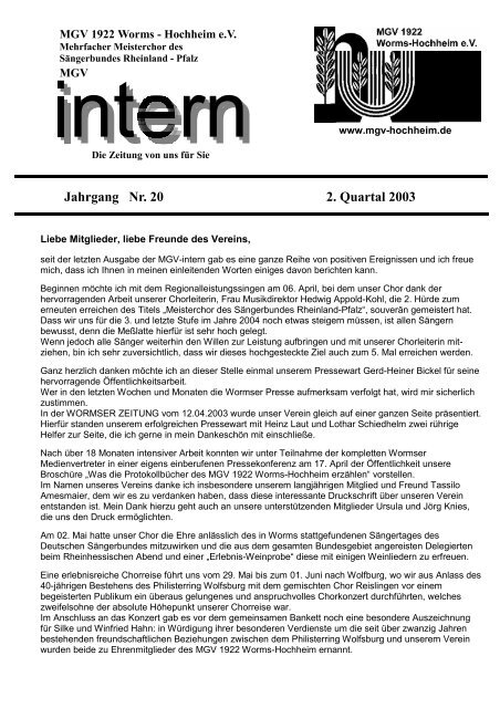 Heft 2 / 2003 - MGV 1922 Worms-Hochheim e. V.