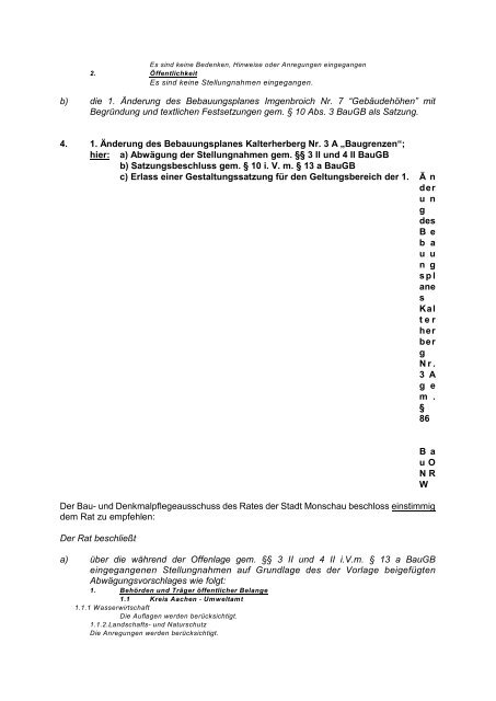 Niederschrift über die öffentliche Sitzung des Bau- und ... - Monschau