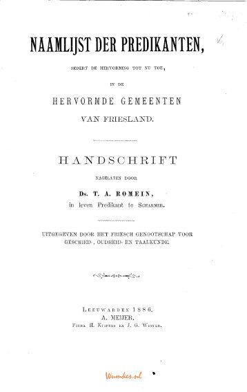 NAAMLIJST DER PREDIKANTEN, - Tresoar