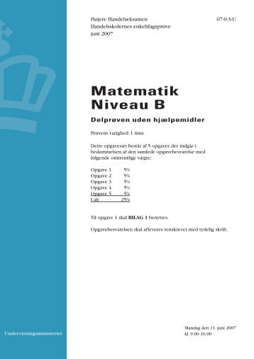 Matematik B, hhx, den 11. juni 2007 (pdf) - Undervisningsministeriet