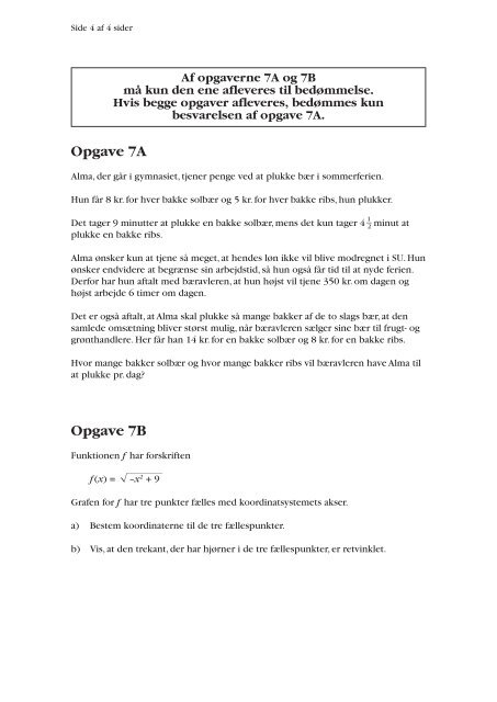 Matematik B, hhx, den 11. juni 2007 (pdf) - Undervisningsministeriet