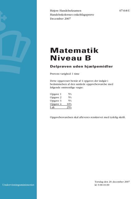 Matematik B, hhx, den 20. december 2007 (pdf)