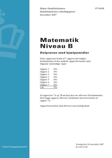 Matematik B, hhx, den 20. december 2007 (pdf)