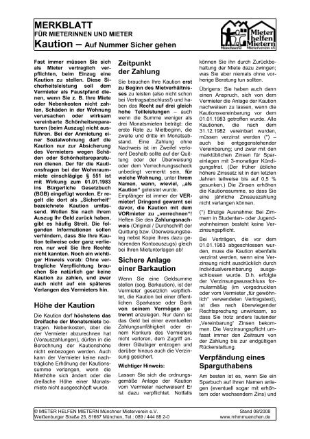 Kaution Mieter Helfen Mietern