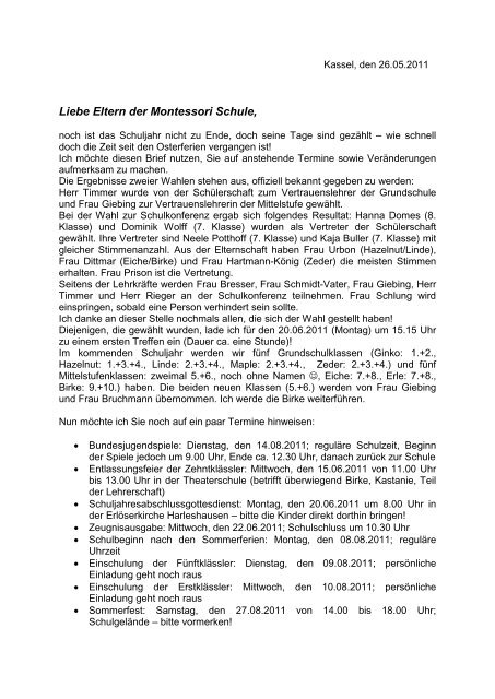 Liebe Eltern Der Montessori Schule Montessori Schule Kassel