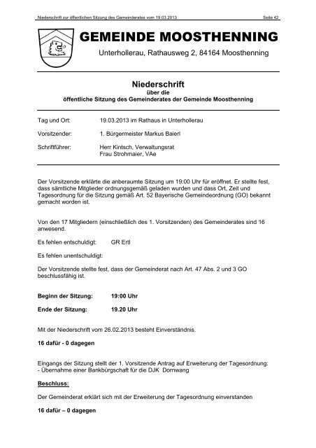 Gemeinderatssitzung vom 19.03.2013 - Gemeinde Moosthenning