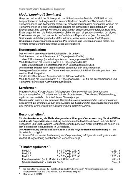 Basisqualifikation - Moreno Institut Stuttgart