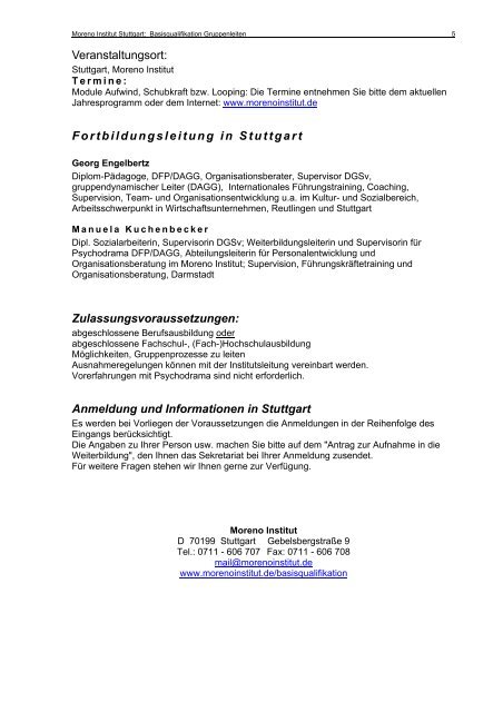 Basisqualifikation - Moreno Institut Stuttgart