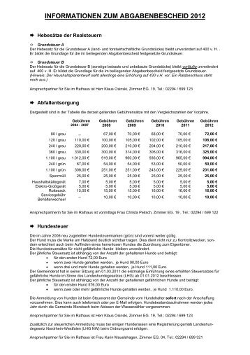 informationen zum abgabenbescheid 2012 - Gemeinde Morsbach