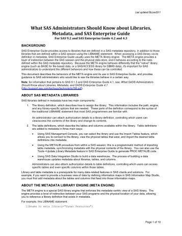 Libraries, Metadata, SAS® Enterprise Guide