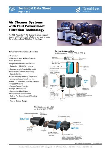 PSD Air Cleaner Systems (Technical Data Sheet)