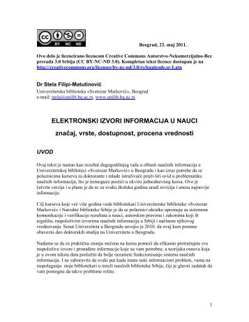 Elektronski izvori informacija u nauci - Univerzitetska biblioteka ...