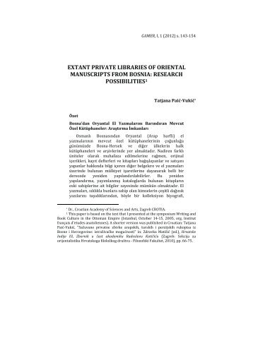 extant private libraries of oriental manuscripts from bosnia