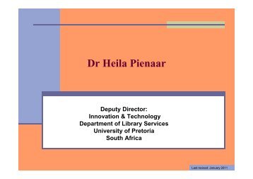 Dr Heila Pienaar - Library - University of Pretoria