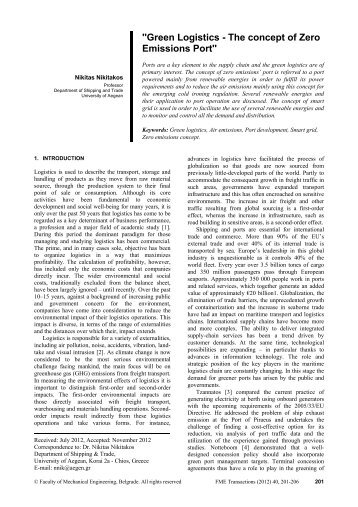 ''Green Logistics - The concept of Zero Emissions Port''