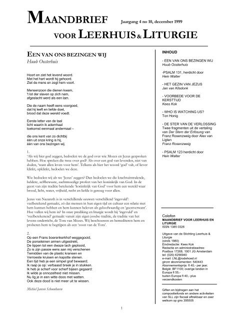 deze hele Maandbrief - Stichting Leerhuis & Liturgie