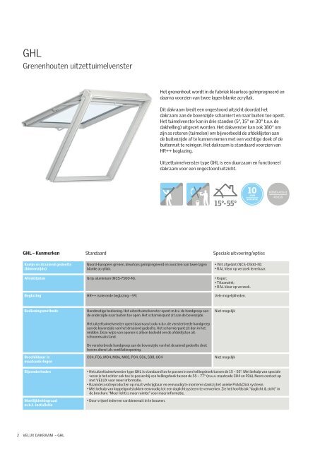 Productinformatie blad uitzettuimelvenster type GHL - Velux