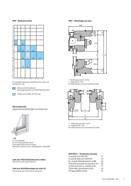 Productinformatie blad uitzettuimelvenster GPU - Velux