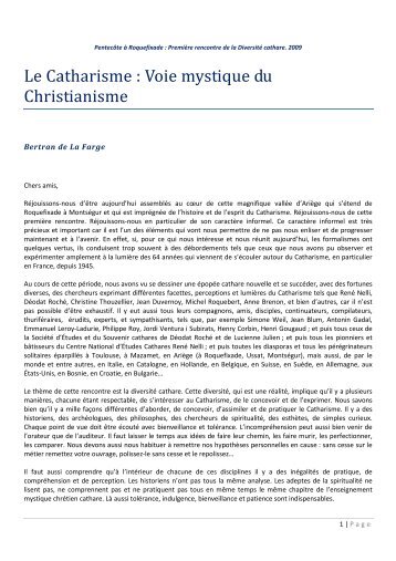 Le Catharisme : Voie mystique du Christianisme - Catharisme d ...
