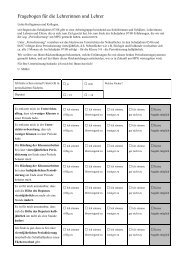 Fragebogen für die Lehrerinnen und Lehrer ja