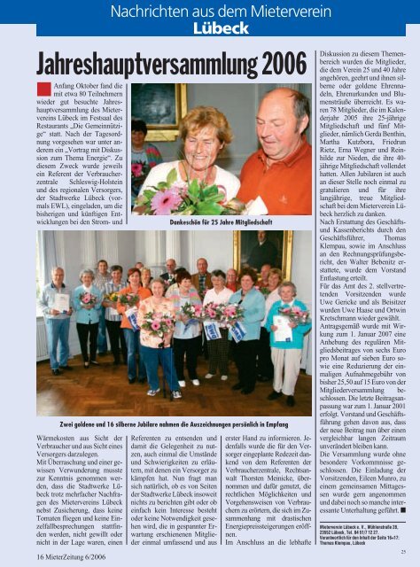 Jahreshauptversammlung 2006 - Mieterverein Lübeck