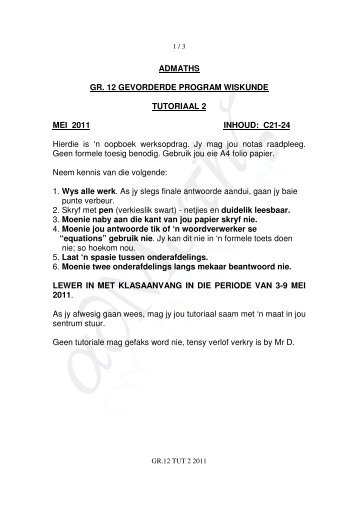 ADMATHS GR. 12 GEVORDERDE PROGRAM WISKUNDE ...