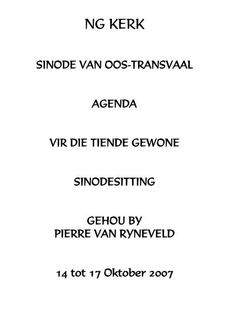 Agenda - NG Kerk in SA: Argief