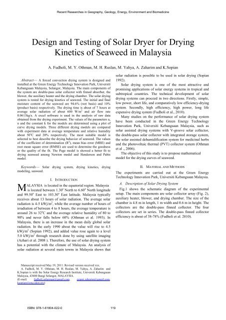 Design and Testing of Solar Dryer for Drying Kinetics of ... - Wseas.us