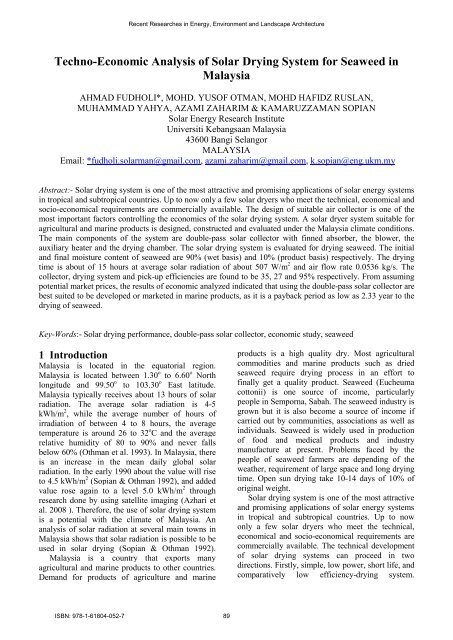 Techno-Economic Analysis of Solar Drying System for ... - Wseas.us