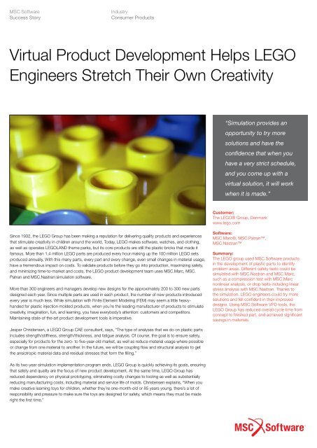 Virtual Product Development Helps LEGO ... - MSC Software