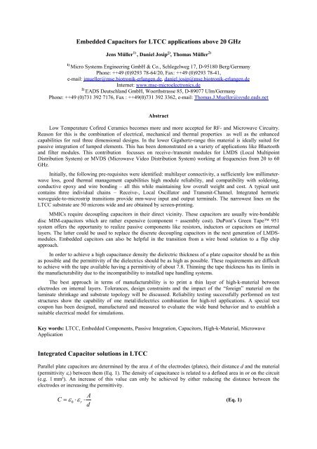 Integrated Capacitors using LTCC - Micro Systems Engineering