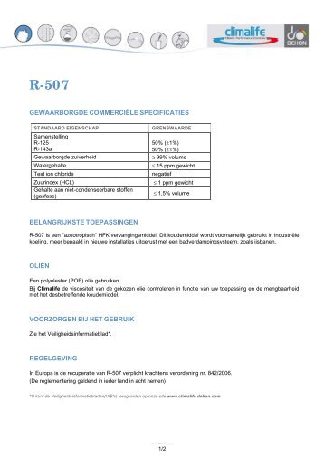 Technische fiche R-507 (.pdf - 91 Ko) - Climalife Dehon