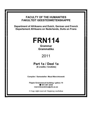 Study guide FRN114 Grammar/Grammatika - Faculty of The ...